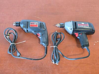 Vintage Skil ⅜" Corded Drill & Vintage Sears Craftsman ⅜" Corded Drill (Both w/ Bit Keys)