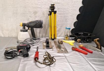 (1) Electric Paint Sprayer, (1) Weller Soldering Gun, (1) Soldering Iron & Assorted Hand Tools