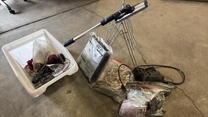 Assorted Items , Deer Netting, Snow Scraper , (2) Timer Plugs , 3m Respirator , Bag Of Assorted Wires & more