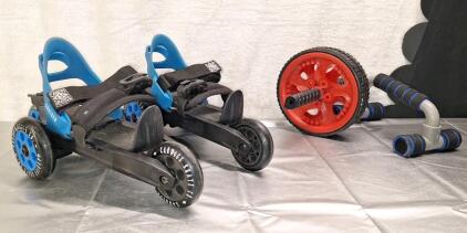 (1) Pair Of Cardiff Cruser Skates, (1) Ab Roller & (1) Pushup Bar