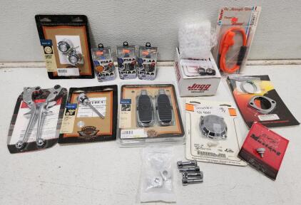 (1) Harley-Davidson Motor Aluminator Front Axle Nut Covers (1) Kuryakyn Boss Blades Clutch & Brake Levers (1) Harley-Davidson Transmission Oil Dipstick Kit And More