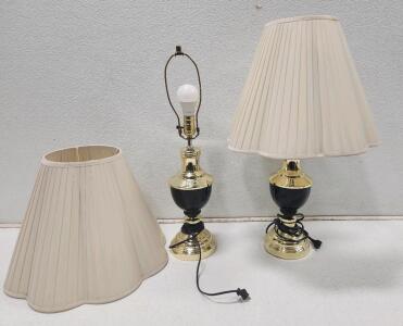 (2) Vintage Table Lamps In Black And Brass Finish W/ Shades