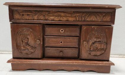 (1) 9 3/4"H X 15 1/2"W X 7 3/8"D Vintage Carved Wooden Jewelry Box