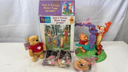 Assorted WINNIE THE POOH Items - Pooh&Friends Water Pump Sprinkler, McDonald&rsquo;s Pooh Toys , Mini Bean Bag Pooh