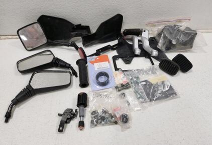 Assorted Motorcycle Parts, Mirrors, And Off Road Hand Protectors