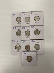 (10) Silver Dimes 1941-1945