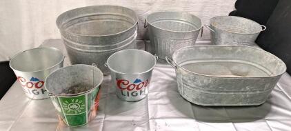 (7) Assorted Sized Galvanized Pails