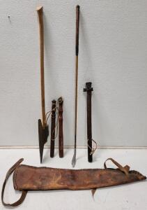 (1) Vintage Trench Club (1) Vintage Broad Axe (1) Vintage 30&rdquo; Leather Rifle Case & More