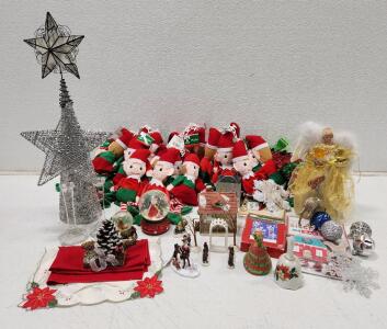 (1) Crowntree Inn From Department 56 Dickens' Village Series W/ Village Accessories (2) Christmas Themed Snow Globes (2) Clear Votive Holders And More
