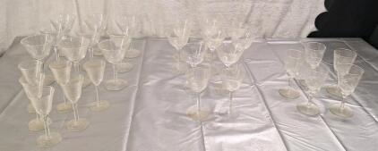 (30) Assorted Wine/Cordial Glasses