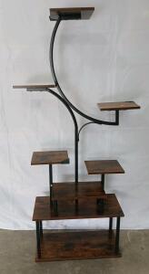 (1) Abstract 7-Tier Wood/Metal Decorative Shelf -30"L x11"W 63"H