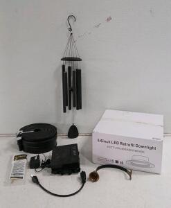(1) 12pk 5/6in LED Retrofit Downlight (1) Calix 812G-1 GigaHub Optical Network Terminal (1) Hanging Wind Chime & More