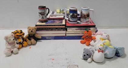 (1) Books (3) X-Mas Beer Mugs (9) Plushie