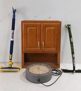 (1) Over-The-Toilet Bathroom Cabinet -24"L x8"W x30"H (1) Vintage 15" Wall Clock (2) Extendable Ice Scrapper/ Brush 53"-63"