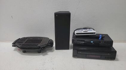 (1) Ninja Foodi Indoor Grill (1) Optimus 5 CD Player (1) Toshiba DVD Player (1) Standing Speaker