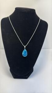 Blue Apatite Pear Gemstone Pendant W/Silver 925 necklace