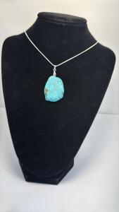 46.35ct. Turquoise FreeForm Gemstone W/Silver 925 Necklace