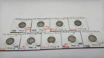 (9) U.S. Mercury Dimes