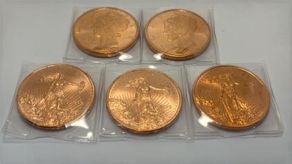 (5) 1oz .999 Fine Copper Rounds