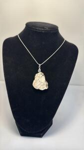 56.35ct. White Buffalo Turquoise FreeForm Slice W/Silver 925 Necklace