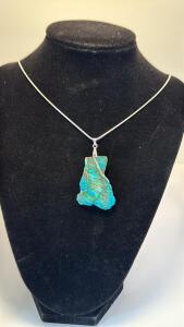 42.45ct. Blue Sea Sediment Jasper W/Silver 925 Necklace