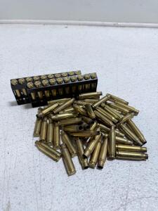Large Assortment Of Brass .308 Casings & 50 303 British Rifle Cartridges (1) Gun Lock (1) Fire Resistant Bag & (1) Slide & Flex Bino-System