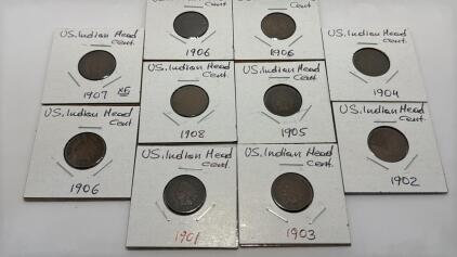 (10) U.S. Indian Head Cents