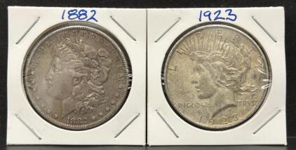 1882 Morgan Silver Dollar & 1923 Peace Silver Dollar, U.S. Mint