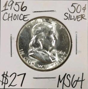 1956 MS64 Choice Silver Franklin Half Dollar