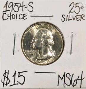 1954-S MS64 Choice Silver Washington Quarter
