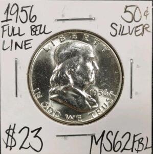1956 MS62FBL Full Bell Line Franklin Half Dollar