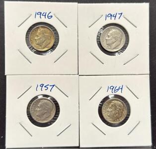 1946, 1947, 1957, 1964 Roosevelt Dimes, 90% Silver