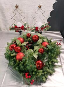 (1) 24" Artificial Wreath & (1) 2-Pack Of Solar Powered Garden Lights