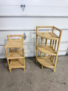 (2) Bamboo Shelf Organizers - 14&rdquo;x14&rdquo;x35&rdquo; & 13&rdquo;x13&rdquo;x28&rdquo;