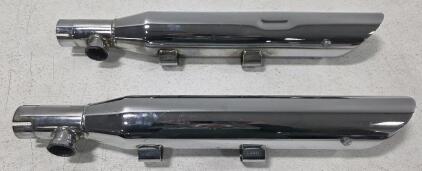 (1) Set of Chrome, Down-Slash Cut Slip-On Mufflers Designed for Harley-Davidson Sportster Motorcycles Part #s 80423-F & 80423-R