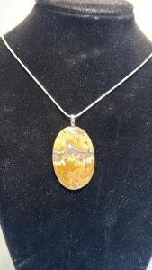 34.69ct. Natural Top Quality AAA+ Bumblebee Jasper W/24&rdquo; Silver 925 Necklace