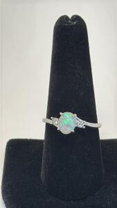 Fire Opal Set Into A Silver Toned Ring Size 9