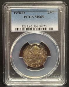 1958-D Washington Quarter, PCGS MS65, 25 Cent Coin, 90% Silver