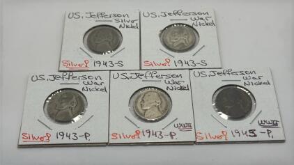 (5) Silver U.S. Jefferson War Nickels
