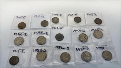 Assorted U.S. Coins Pennies & Nickels Dated Between 1913-1954