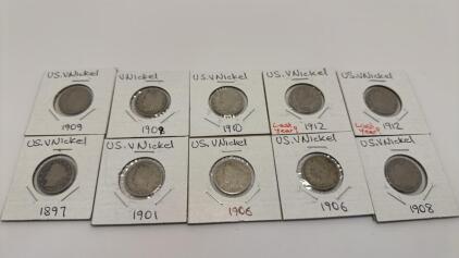 (10) U.S. Nickels Dated Between 1897-1912