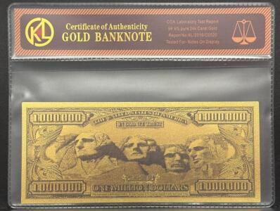 Gold-Plated Banknote Replica, 99.9% Pure 24k Gold, KL Model KL/2016/C0520