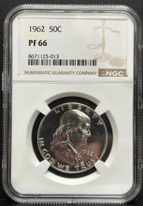 1962 Franklin Half Dollar PF 66, NGC Certified, Serial 8671125-013
