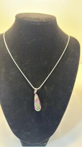 Unakite Tear Drop Pendant W/Silver 925 Necklace