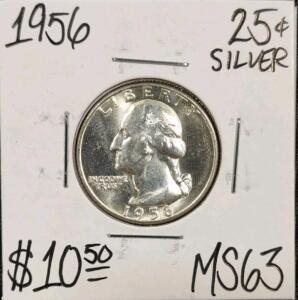 1956 MS63 Silver Mint State Washington Quarter