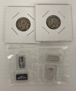 1941/1944 Silver Dimes & (4) Protect Our 2nd Amendment 1 Gram Silver Bars