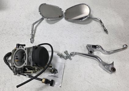 (1) Harley-Davidson OEM Clutch Lever Set Marked 5311792 (1) Pair Harley-Davidson Chrome Rearview Mirrors (1) Harley-Davidson Carburetor, unsure of part #
