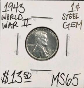 1943 MS65 Gem World War II Steel Cent