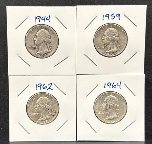 1944, 1959, 1962, 1964 Washington Quarters, Silver Coins Set