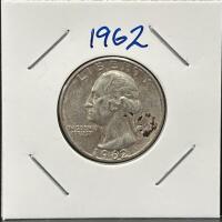 1944, 1959, 1962, 1964 Washington Quarters, Silver Coins Set - 4